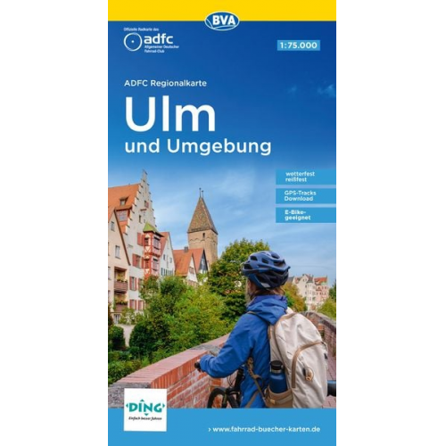 ADFC-Regionalkarte Ulm und Umgebung, 1:75.000, mit Tagestourenvorschlägen, reiß- und wetterfest, E-Bike-geeignet, GPS-Tracks-Download