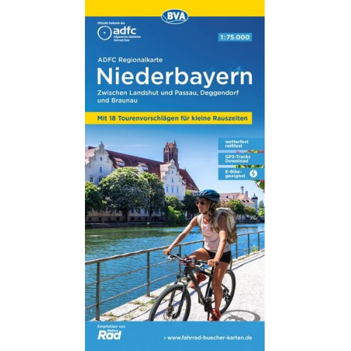 ADFC-Regionalkarte Niederbayern, 1:75.000, mit Tagestourenvorschlägen, reiß- und wetterfest, E-Bike-geeignet, GPS-Tracks Download