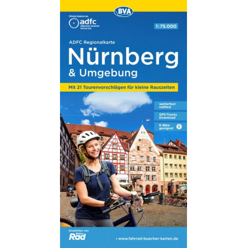 ADFC-Regionalkarte Nürnberg & Umgebung, 1:75.000, mit Tagestourenvorschlägen, reiß- und wetterfest, E-Bike-geeignet, GPS-Tracks Download