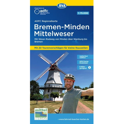 ADFC-Regionalkarte Bremen-Minden Mittelweser, 1:75.000, mit Tagestourenvorschlägen, reiß- und wetterfest, E-Bike-geeignet, GPS-Tracks Download