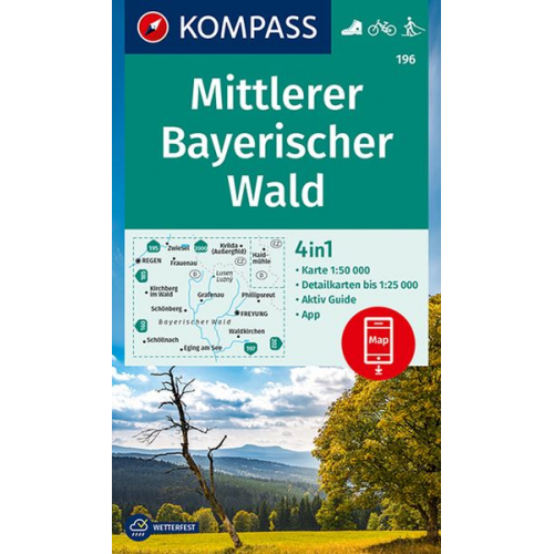 KOMPASS Wanderkarte 196 Mittlerer Bayerischer Wald 1:50.000