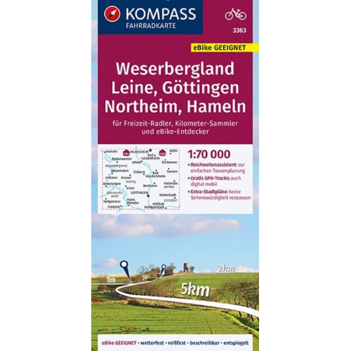 KOMPASS Fahrradkarte 3363 Weserbergland, Leine, Göttingen, Northeim, Hameln 1:70.000