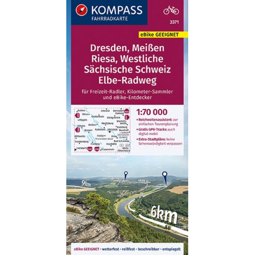 KOMPASS Fahrradkarte 3371 Dresden, Meißen, Westliche Sächsische Schweiz 1:70.000