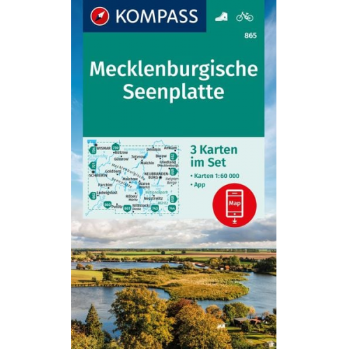 KOMPASS Wanderkarten-Set 865 Mecklenburgische Seenplatte (3 Karten) 1:60.000