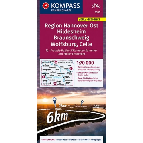 KOMPASS Fahrradkarte 3365 Region Hannover Ost, Hildesheim, Braunschweig, Wolfsburg, Celle 1:70.000