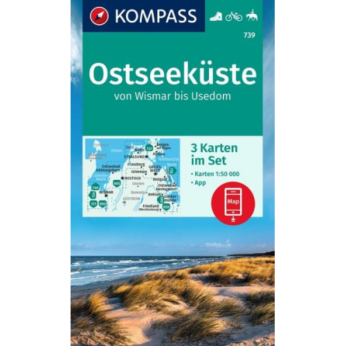 KOMPASS Wanderkarten-Set 739 Ostseeküste von Wismar bis Usedom (3 Karten) 1:50.000