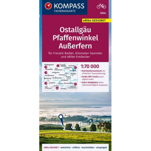 KOMPASS Fahrradkarte 3344 Ostallgäu, Pfaffenwinkel, Außerfern 1:70.000