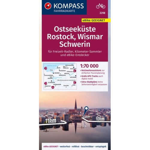 KOMPASS Fahrradkarte 3318 Ostseeküste, Rostock, Wismar, Schwerin 1:70.000