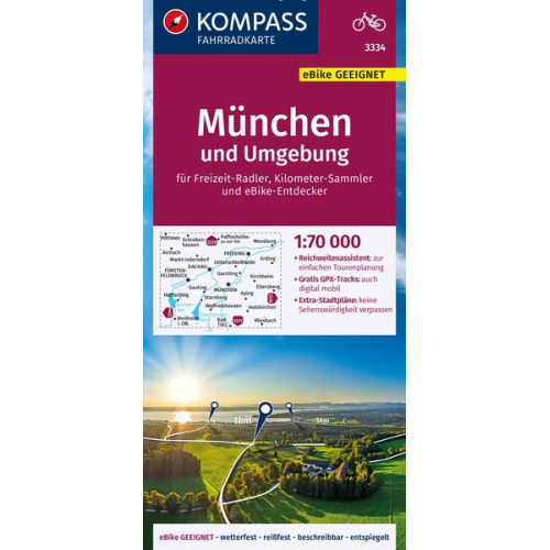 KOMPASS Fahrradkarte 3334 München und Umgebung 1:70.000