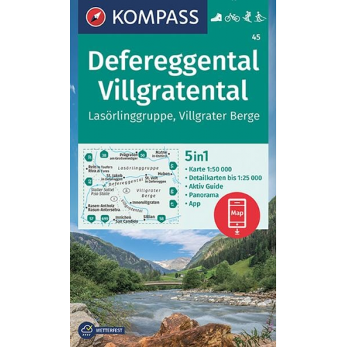 KOMPASS Wanderkarte 45 Defereggental, Villgratental, Lasörlinggruppe, Villgrater Berge 1:50.000