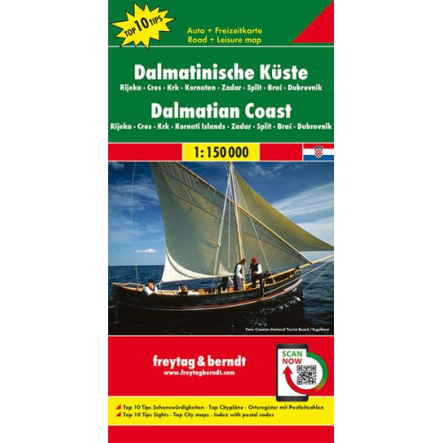 Dalmatinische Küste, Rijeka - Cres - Krk - Kornaten - Zadar - Split - Brac - Dubrovnik, Autokarte 1:150.000