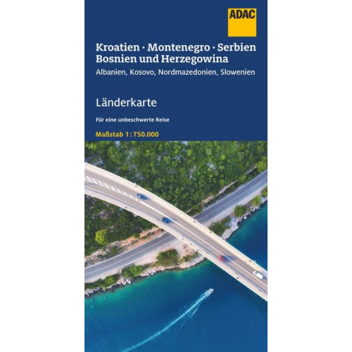 ADAC Länderkarte Kroatien, Montenegro, Serbien, Bosnien u. Herzegowina 1:750.000