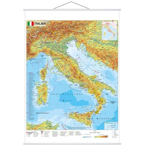 Heinrich Stiefel - Italien physisch 1 : 1.600 000. Wandkarte mit Metallbeleistung
