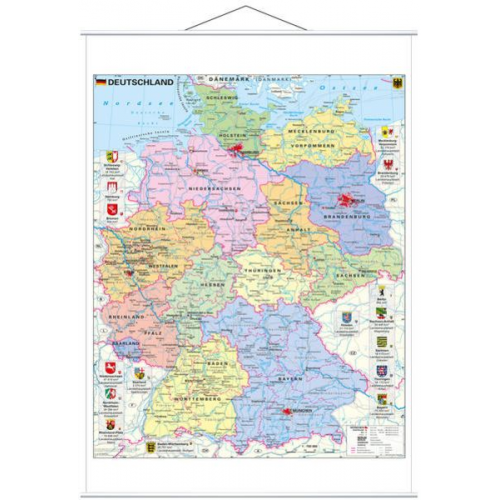 Heinrich Stiefel - Deutschland politisch mit Wappen 1 : 700.000. Wandkarte mit Metallbeleistung
