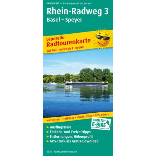 Radwanderkarte Rhein-Radweg 3, Basel - Speyer 1 : 50 000