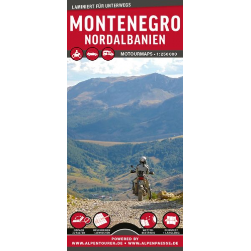 MoTourMaps Montenegro & Albanien Nord Auto- und Motorradkarte 1:250.000