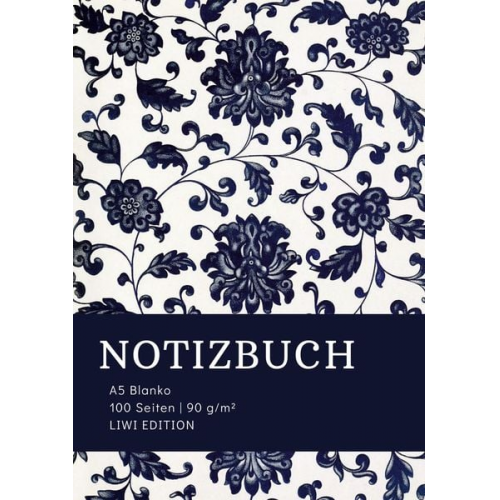 Notizbuch A5 Notebook A5 - Notizbuch A5 Blanko - 100 Seiten 90g/m² - Soft Cover floral blau -