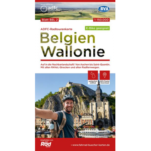 ADFC-Radtourenkarte BEL 2 Belgien Wallonie 1:150.000, reiß- und wetterfest, E-Bike geeignet, GPS-Tracks Download