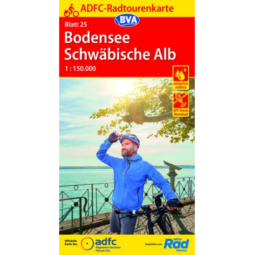 ADFC-Radtourenkarte 25 Bodensee Schwäbische Alb 1:150.000, reiß- und wetterfest, E-Bike geeignet, GPS-Tracks Download