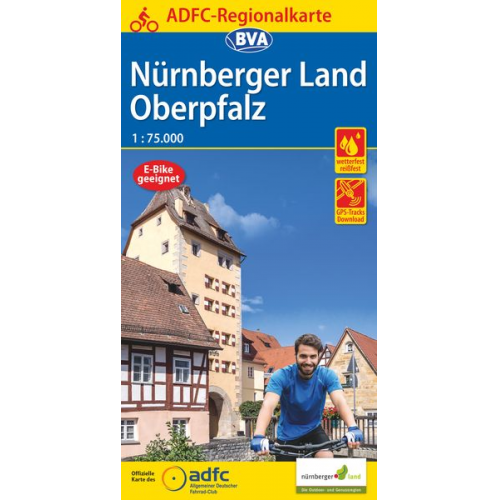 ADFC-Regionalkarte Nürnberger Land/ Oberpfalz, 1:75.000, mit Tagestourenvorschlägen, reiß- und wetterfest, E-Bike-geeignet, GPS-Tracks Download