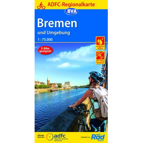 ADFC-Regionalkarte Bremen und Umgebung, 1:75.000, mit Tagestourenvorschlägen, reiß- und wetterfest, E-Bike-geeignet, GPS-Tracks Download