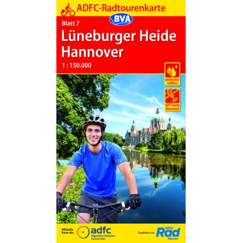 ADFC-Radtourenkarte 7 Lüneburger Heide /Hannover 1:150.000, reiß- und wetterfest, E-Bike geeignet, GPS-Tracks Download