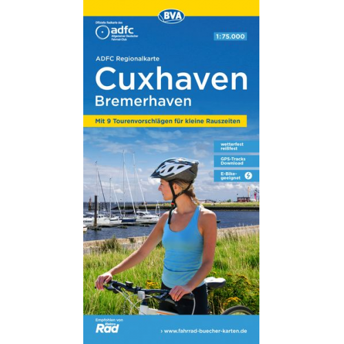 ADFC-Regionalkarte Cuxhaven Bremerhaven, 1:75.000, mit Tagestourenvorschlägen, reiß- und wetterfest, E-Bike-geeignet, GPS-Tracks Download