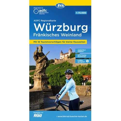 ADFC-Regionalkarte Würzburg Fränkisches Weinland, 1:75.000, mit Tagestourenvorschlägen, reiß- und wetterfest, E-Bike-geeignet, GPS-Tracks Download