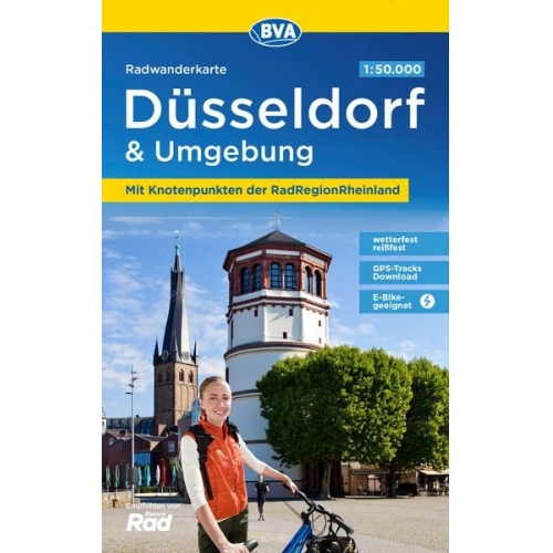 Radwanderkarte BVA Düsseldorf & Umgebung, mit Knotenpunkten der RadRegionRheinla