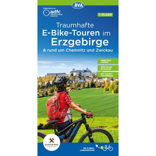 ADFC-Regionalkarte Traumhafte E-Bike-Touren im Erzgebirge, 1:75.000, mit Tagestourenvorschlägen, reiß- und wetterfest, GPS-Tracks Download