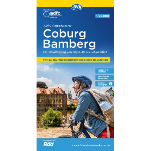 ADFC-Regionalkarte Coburg Bamberg, 1:75.000, mit Tagestourenvorschlägen, reiß- und wetterfest, E-Bike-geeignet, GPS-Tracks Download