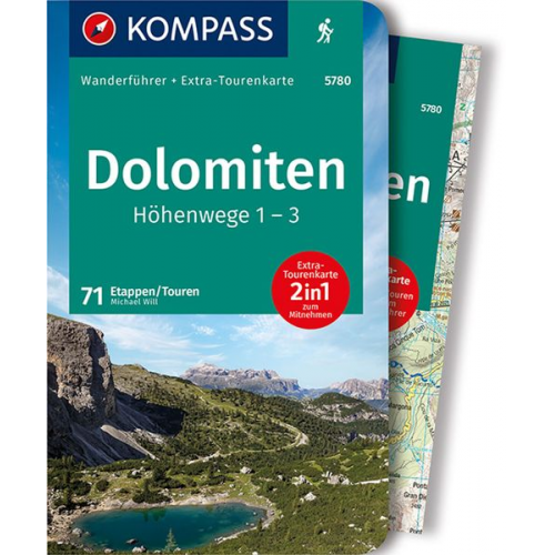 Michael Will - KOMPASS Wanderführer Dolomiten Höhenweg 1 bis 3, 71 Touren mit Extra-Tourenkarte