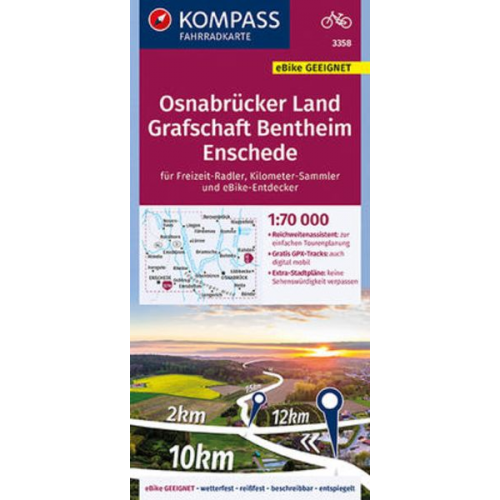 KOMPASS Fahrradkarte 3358 Osnabrücker Land, Grafschaft Bentheim, Enschede 1:70.000