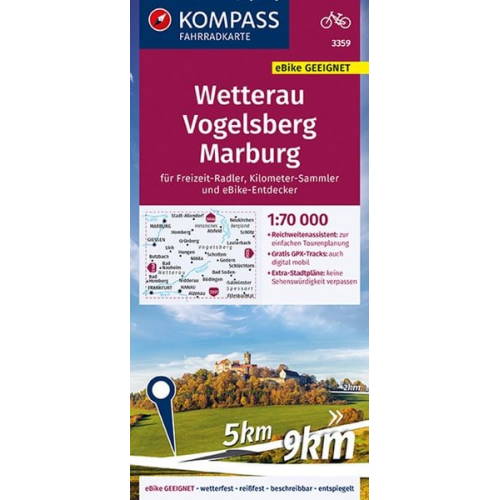 KOMPASS Fahrradkarte 3359 Wetterau, Vogelsberg, Marburg 1:70.000