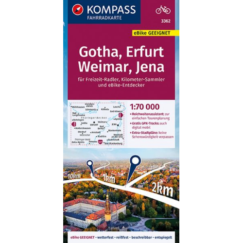 KOMPASS Fahrradkarte 3362 Gotha, Erfurt, Weimar, Jena 1:70.000