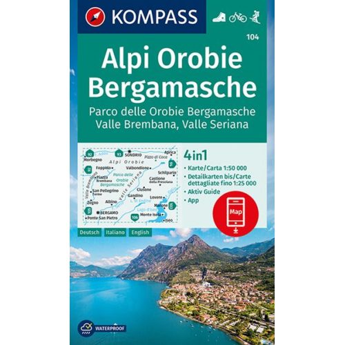 KOMPASS Wanderkarte 104 Alpi Orobie Bergamasche 1:50.000