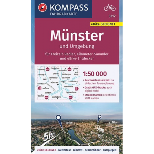 KOMPASS Fahrradkarte 3212 Münster und Umgebung mit Knotenpunkten 1:50.000