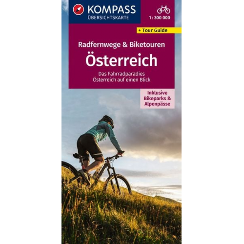 KOMPASS Radfernwegekarte Radfernwege & Biketouren Österreich - Übersichtskarte 1:300.000