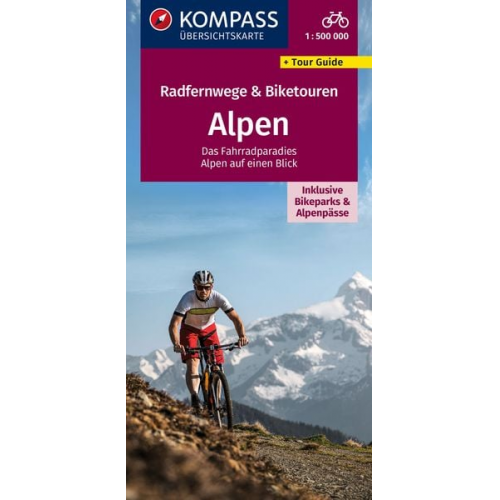 KOMPASS Radfernwegekarte Radfernwege & Biketouren Alpen - Übersichtskarte 1:500.000