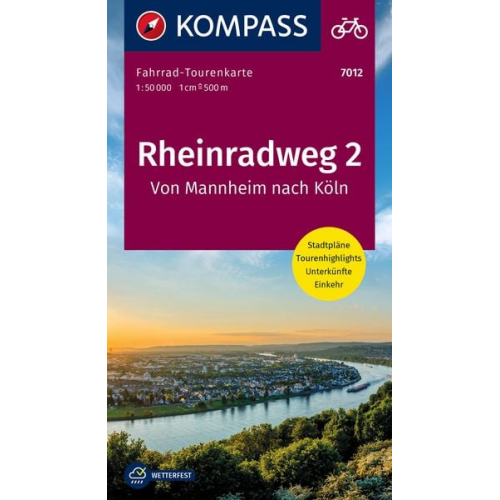 KOMPASS Fahrrad-Tourenkarte Rheinradweg 2, von Mannheim nach Köln 1:50.000