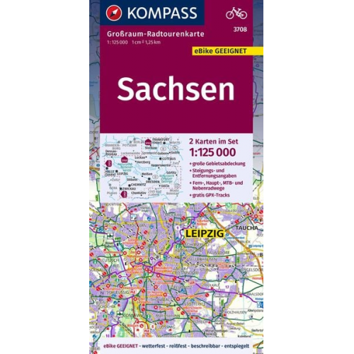 KOMPASS Großraum-Radtourenkarte 3708 Sachsen 1:125.000