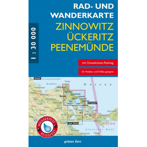 Rad- und Wanderkarte Zinnowitz, Ückeritz, Peenemünde