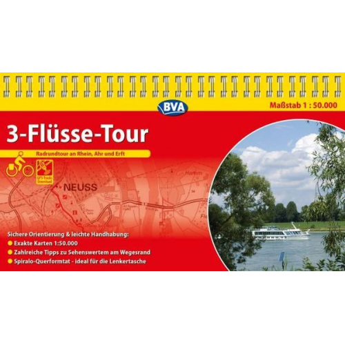 3-Flüsse-Tour Radrundtour an Rhein, Ahr und Erft 1 : 50 000 Radwanderkarte