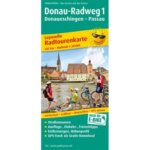 Radtourenkarte Donau-Radweg 01. Donaueschingen - Passau 1 : 50 000