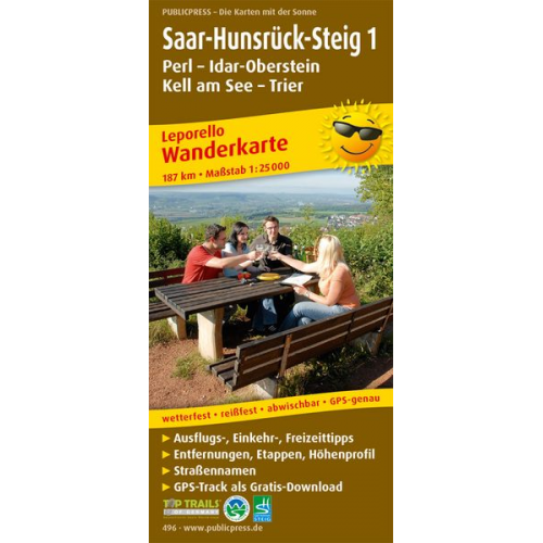 Wanderkarte Saar-Hunsrück-Steig 1, Perl - Idar-Oberstein, Kell am See - Trier 1:25 000