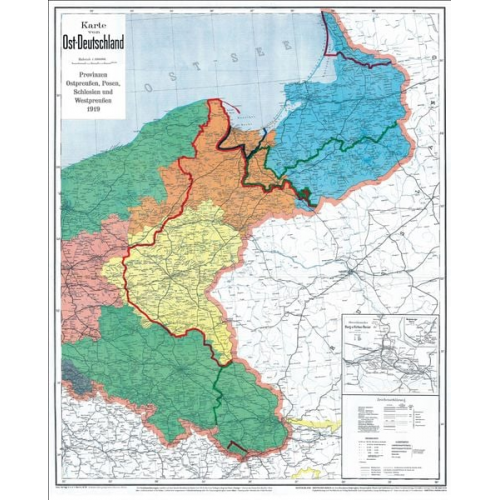 Historische Karte: DEUTSCHES REICH - Provinzen Ostpreußen, Westpreußen, Posen und Schlesien nach dem 28. Juni 1919 (gerollt)