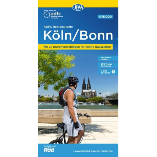 ADFC-Regionalkarte Köln/Bonn, 1:75.000, mit Tagestourenvorschlägen, reiß- und wetterfest, E-Bike-geeignet, mit Knotenpunkten, GPS-Tracks-Download