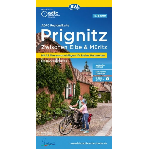 ADFC-Regionalkarte Prignitz, 1:75.000, mit Tagestourenvorschlägen, reiß- und wetterfest, E-Bike-geeignet, mit Knotenpunkten, GPS-Tracks Download,