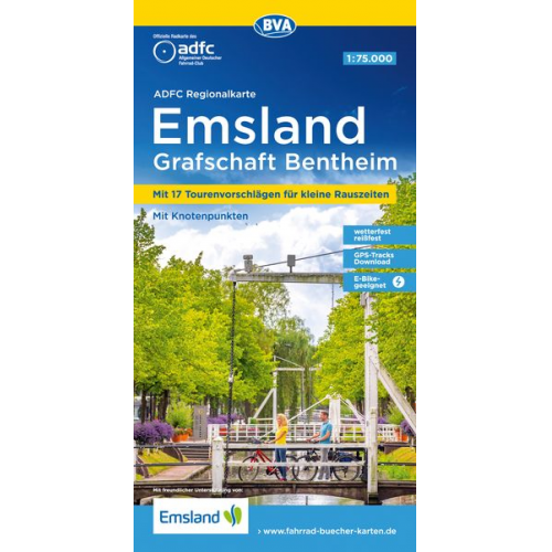 ADFC-Regionalkarte Emsland Grafschaft Bentheim mit Tagestouren-Vorschlägen, 1:75