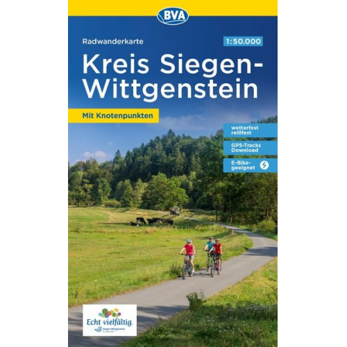 Radwanderkarte BVA Kreis Siegen-Wittgenstein mit Knotenpunkten 1:50.000, reiß- und wetterfest, GPS-Tracks Download, E-Bike-geeignet